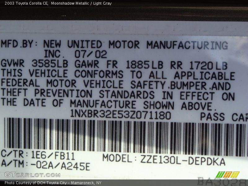 Moonshadow Metallic / Light Gray 2003 Toyota Corolla CE
