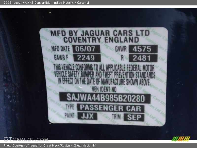 2008 XK XK8 Convertible Indigo Metallic Color Code JJX