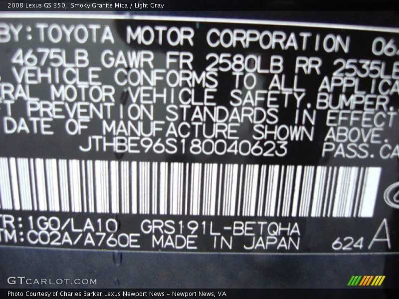 Smoky Granite Mica / Light Gray 2008 Lexus GS 350