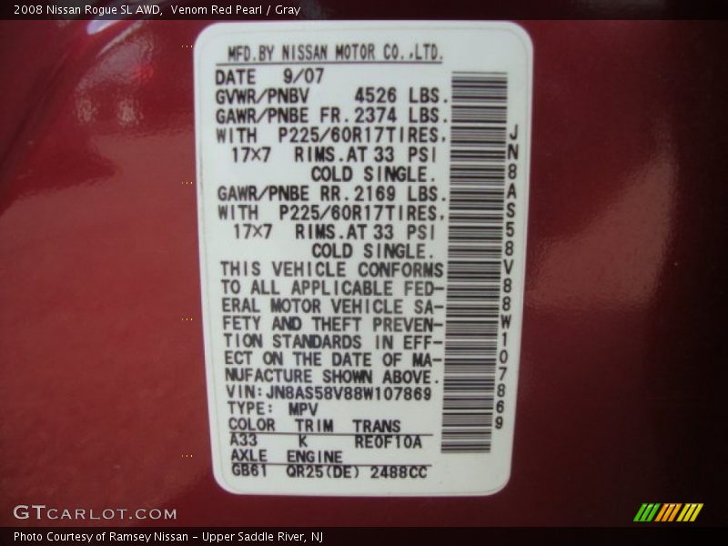 Venom Red Pearl / Gray 2008 Nissan Rogue SL AWD