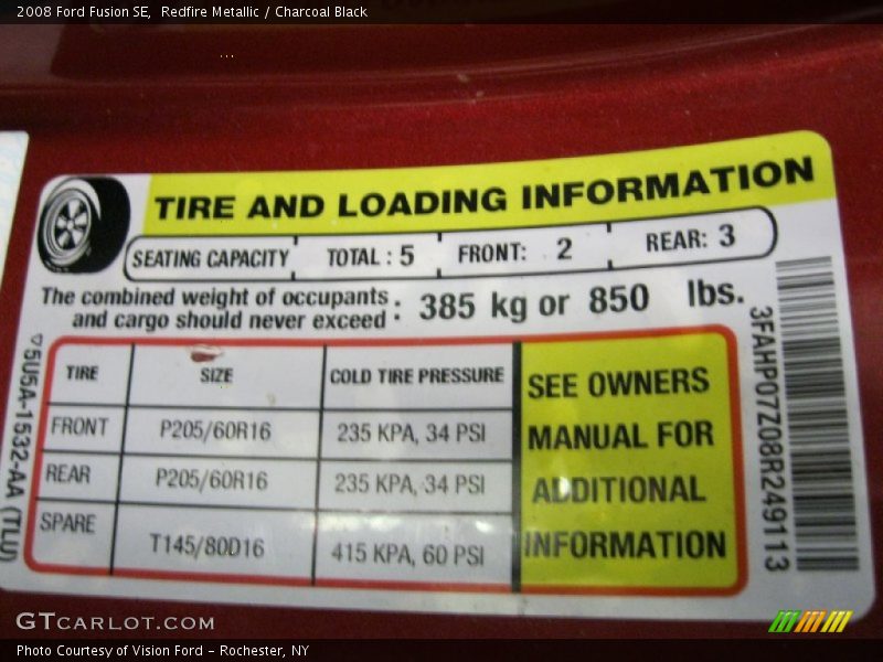 Redfire Metallic / Charcoal Black 2008 Ford Fusion SE