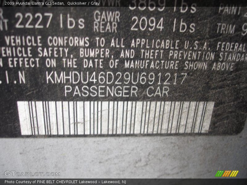 Quicksilver / Gray 2009 Hyundai Elantra GLS Sedan