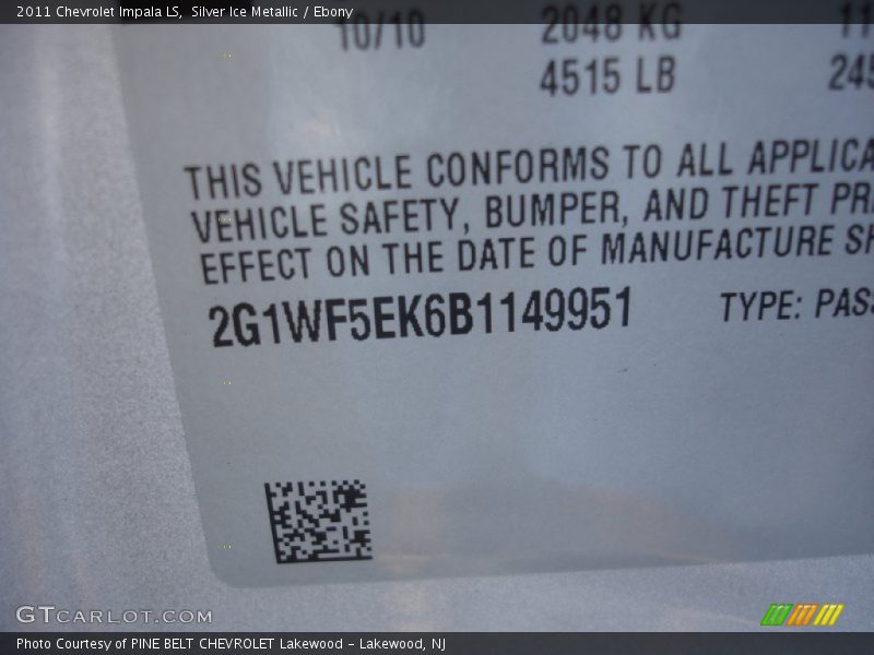 Silver Ice Metallic / Ebony 2011 Chevrolet Impala LS