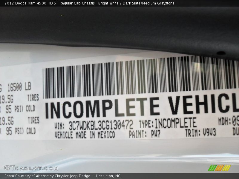 Bright White / Dark Slate/Medium Graystone 2012 Dodge Ram 4500 HD ST Regular Cab Chassis