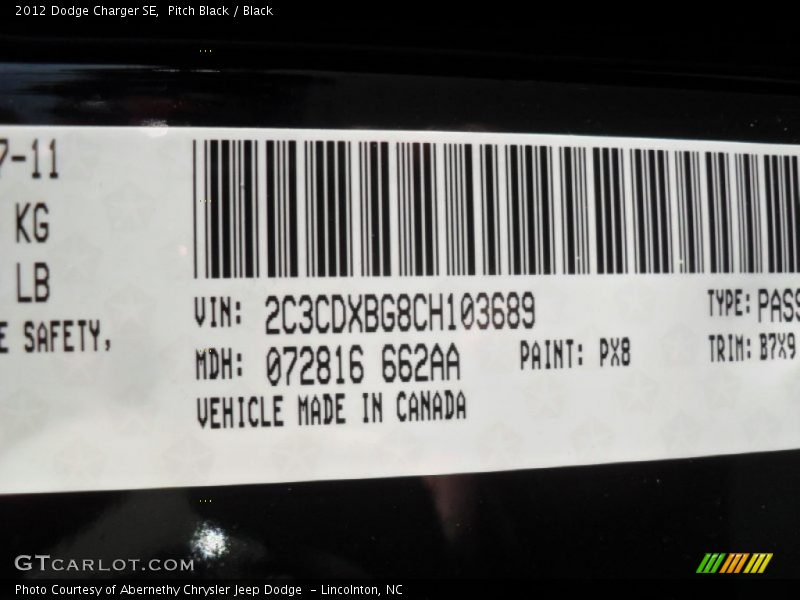 Pitch Black / Black 2012 Dodge Charger SE