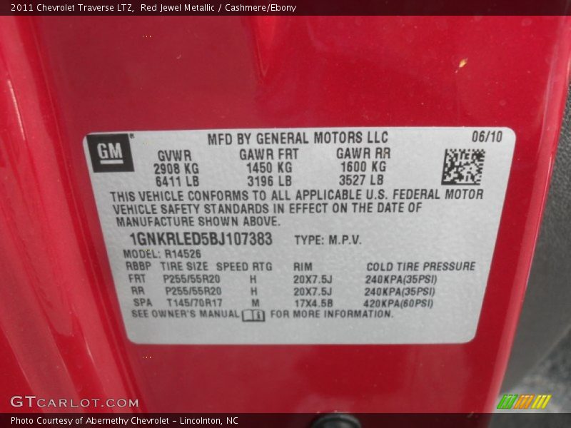 Red Jewel Metallic / Cashmere/Ebony 2011 Chevrolet Traverse LTZ