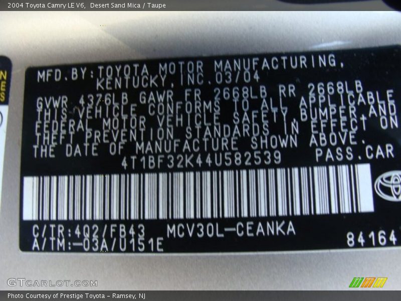 Desert Sand Mica / Taupe 2004 Toyota Camry LE V6