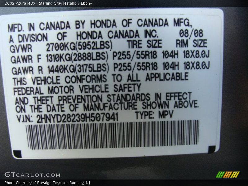 Sterling Gray Metallic / Ebony 2009 Acura MDX
