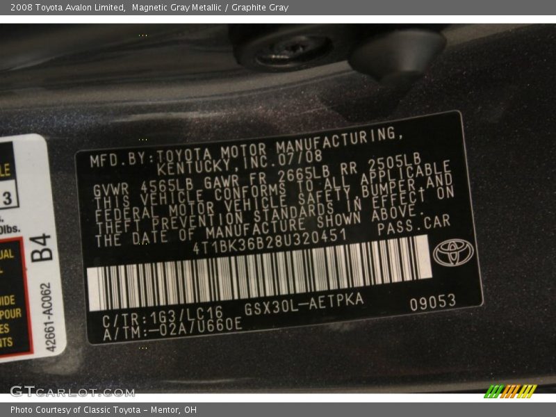 Magnetic Gray Metallic / Graphite Gray 2008 Toyota Avalon Limited
