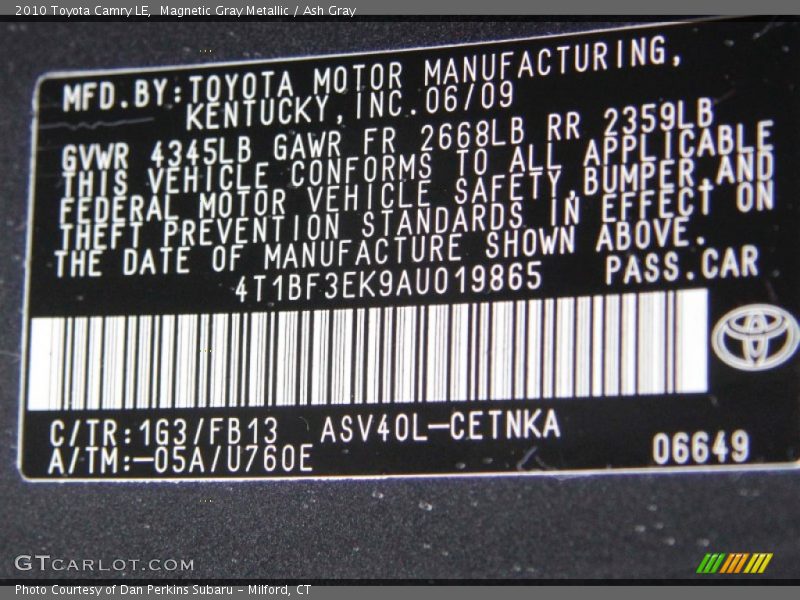 Magnetic Gray Metallic / Ash Gray 2010 Toyota Camry LE