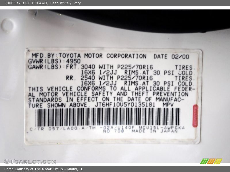Pearl White / Ivory 2000 Lexus RX 300 AWD