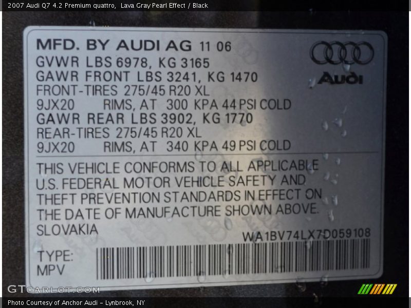 Lava Gray Pearl Effect / Black 2007 Audi Q7 4.2 Premium quattro