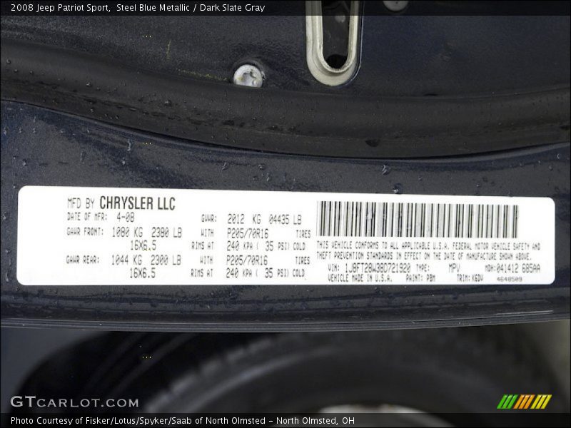 Steel Blue Metallic / Dark Slate Gray 2008 Jeep Patriot Sport