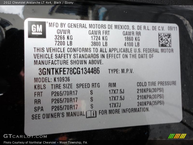 Black / Ebony 2012 Chevrolet Avalanche LT 4x4