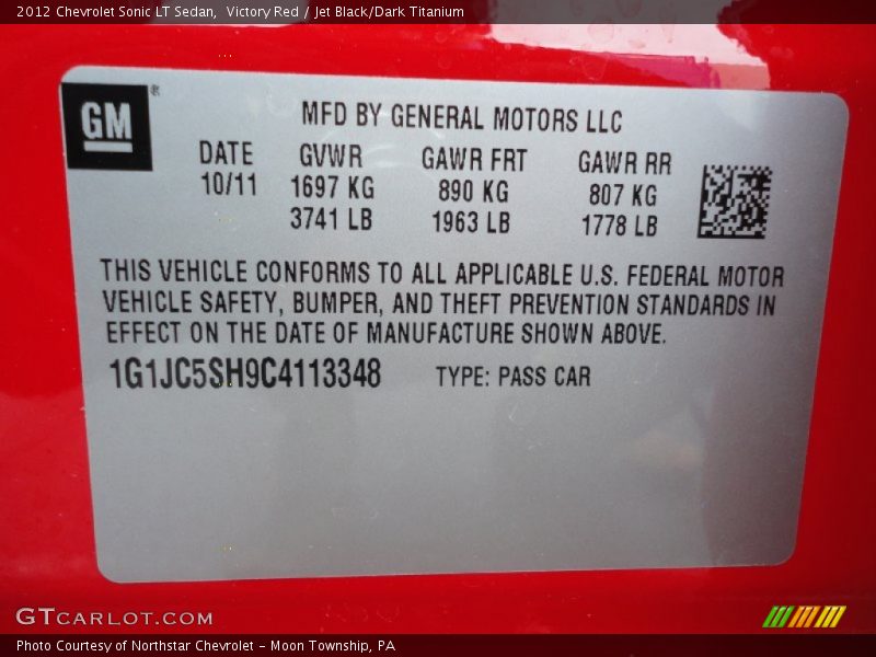 Victory Red / Jet Black/Dark Titanium 2012 Chevrolet Sonic LT Sedan