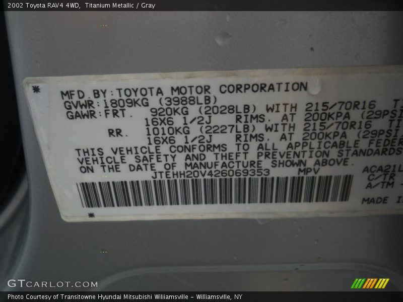Titanium Metallic / Gray 2002 Toyota RAV4 4WD