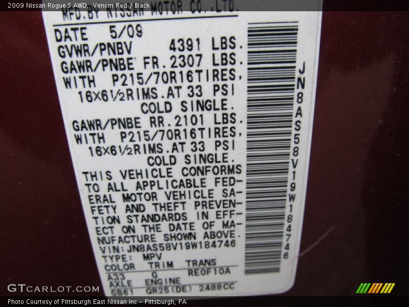 Venom Red / Black 2009 Nissan Rogue S AWD