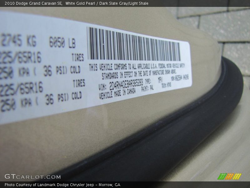 White Gold Pearl / Dark Slate Gray/Light Shale 2010 Dodge Grand Caravan SE