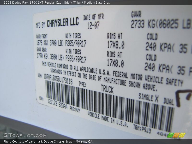 Bright White / Medium Slate Gray 2008 Dodge Ram 1500 SXT Regular Cab