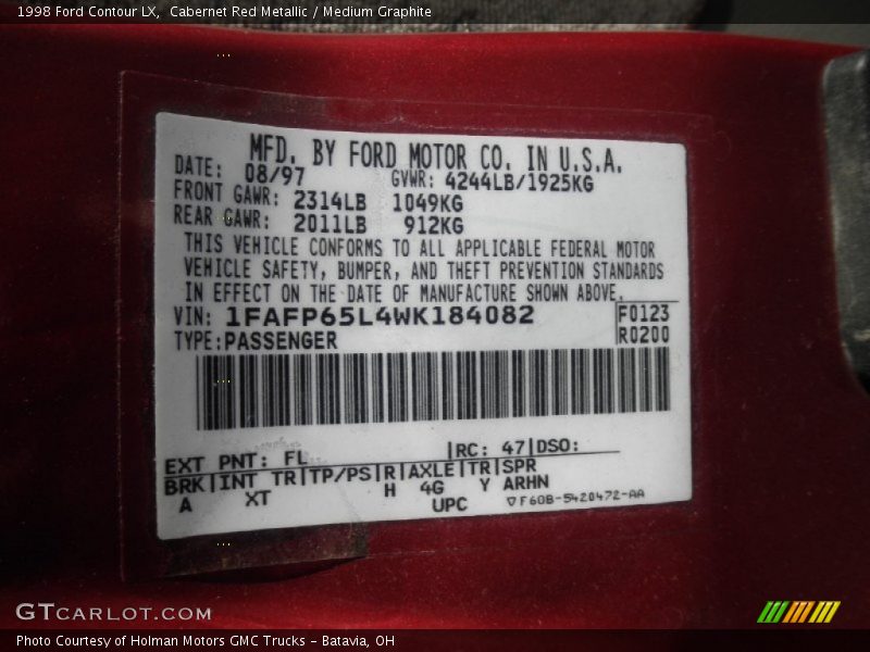 Cabernet Red Metallic / Medium Graphite 1998 Ford Contour LX