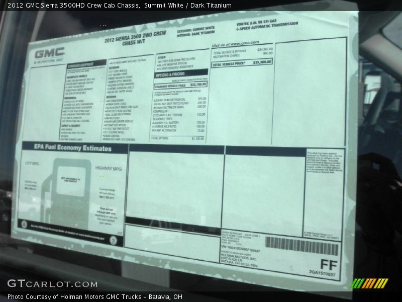  2012 Sierra 3500HD Crew Cab Chassis Window Sticker