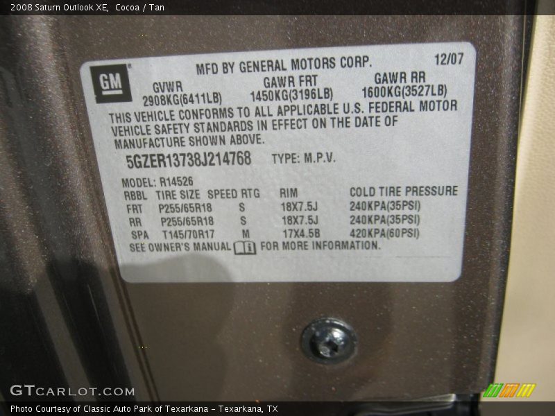 Cocoa / Tan 2008 Saturn Outlook XE