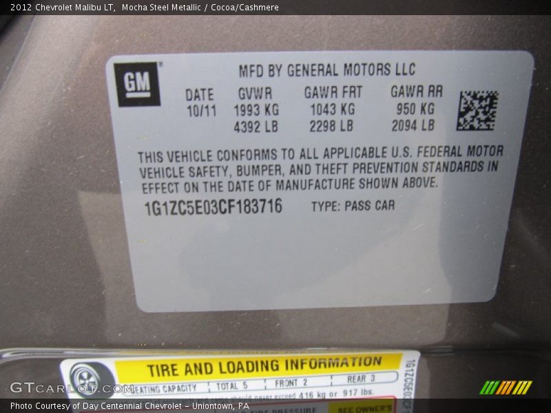 Mocha Steel Metallic / Cocoa/Cashmere 2012 Chevrolet Malibu LT