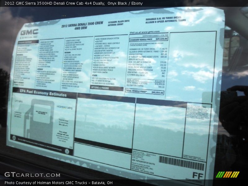  2012 Sierra 3500HD Denali Crew Cab 4x4 Dually Window Sticker