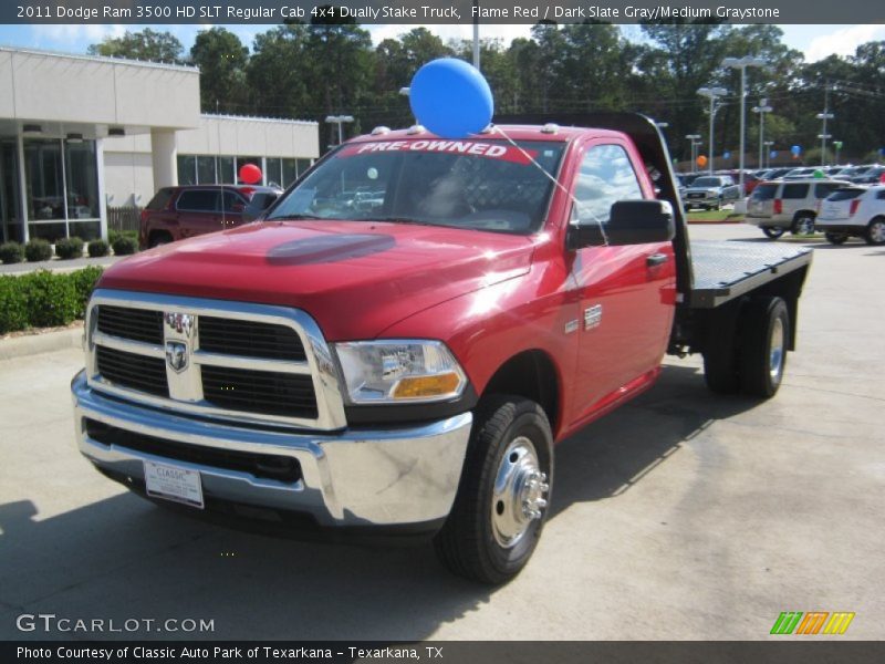 Flame Red / Dark Slate Gray/Medium Graystone 2011 Dodge Ram 3500 HD SLT Regular Cab 4x4 Dually Stake Truck