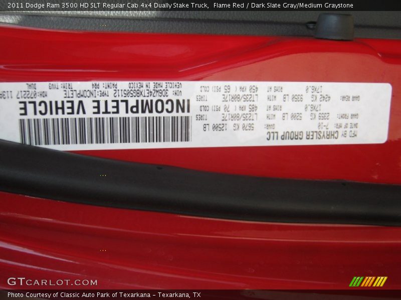 Flame Red / Dark Slate Gray/Medium Graystone 2011 Dodge Ram 3500 HD SLT Regular Cab 4x4 Dually Stake Truck