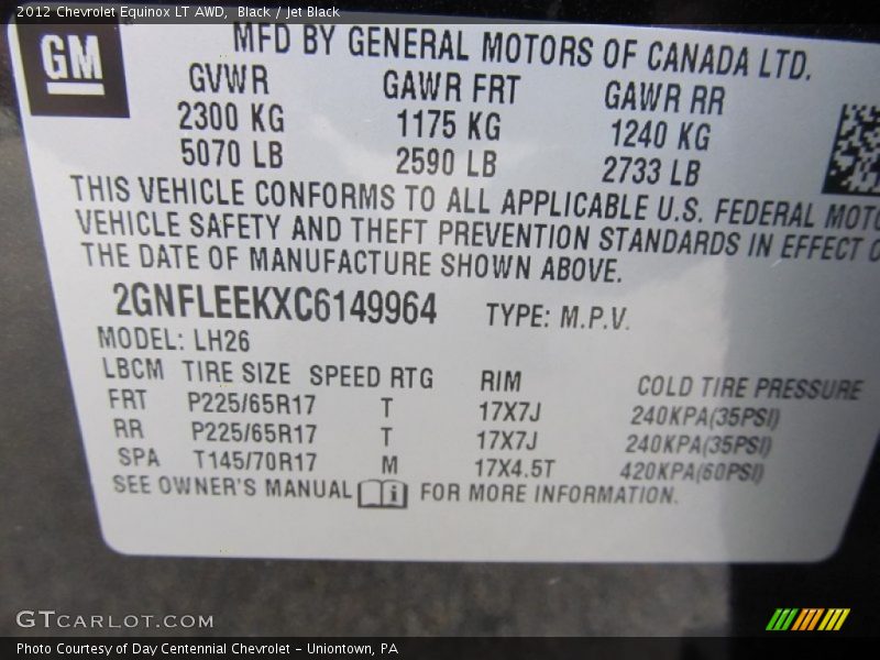 Black / Jet Black 2012 Chevrolet Equinox LT AWD