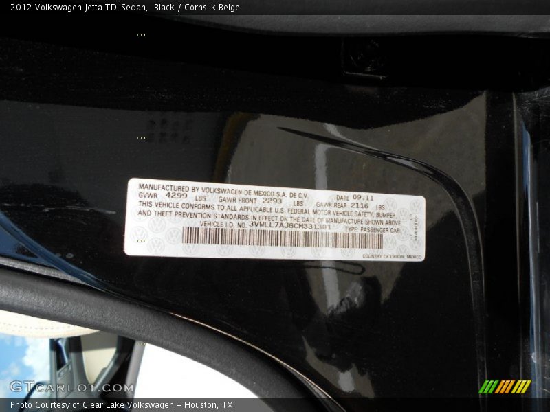 Black / Cornsilk Beige 2012 Volkswagen Jetta TDI Sedan
