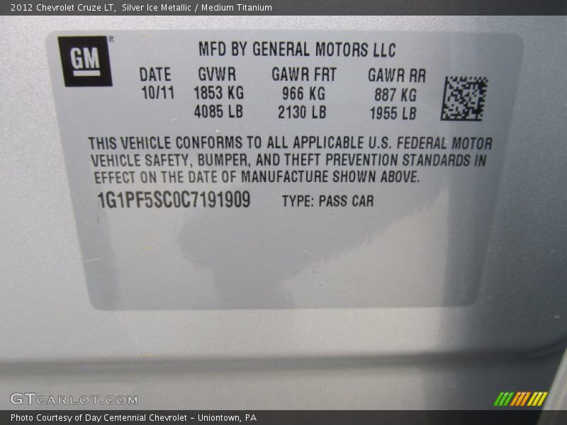 Silver Ice Metallic / Medium Titanium 2012 Chevrolet Cruze LT
