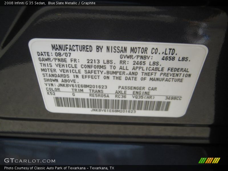 Blue Slate Metallic / Graphite 2008 Infiniti G 35 Sedan