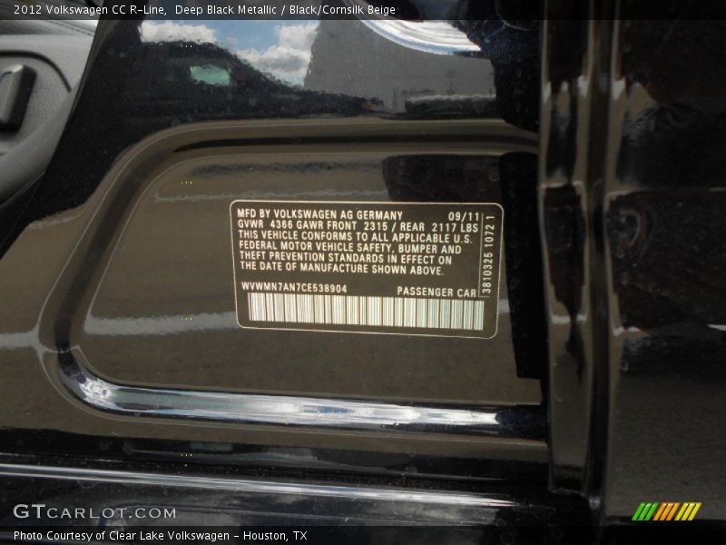 Deep Black Metallic / Black/Cornsilk Beige 2012 Volkswagen CC R-Line