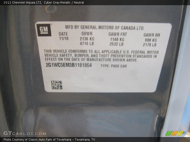 Cyber Gray Metallic / Neutral 2011 Chevrolet Impala LTZ