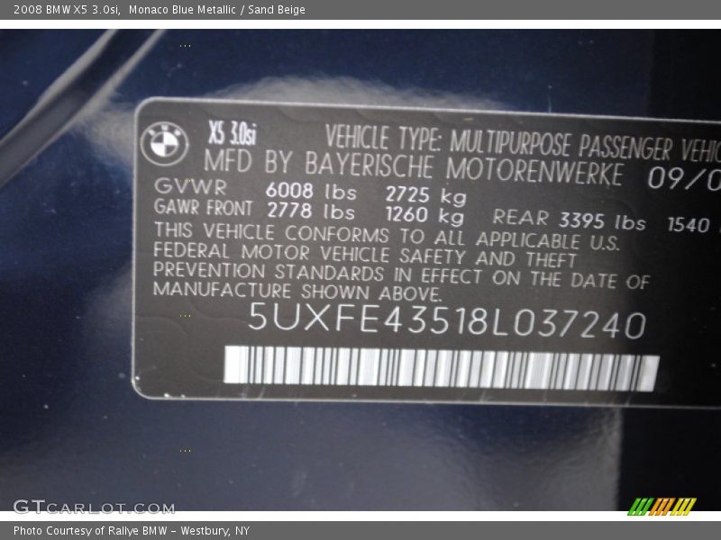 Monaco Blue Metallic / Sand Beige 2008 BMW X5 3.0si