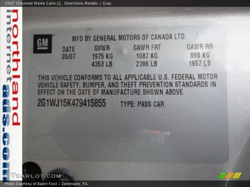 Silverstone Metallic / Gray 2007 Chevrolet Monte Carlo LS