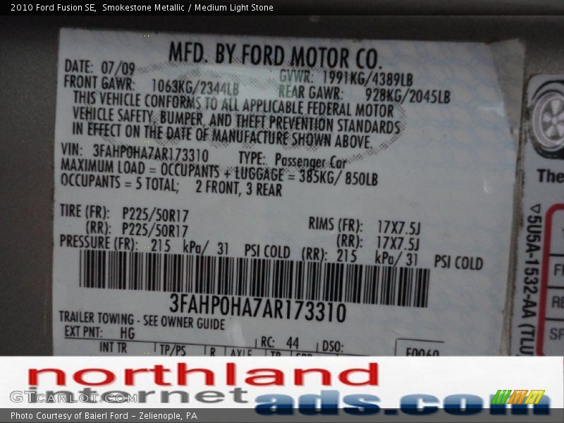 Smokestone Metallic / Medium Light Stone 2010 Ford Fusion SE