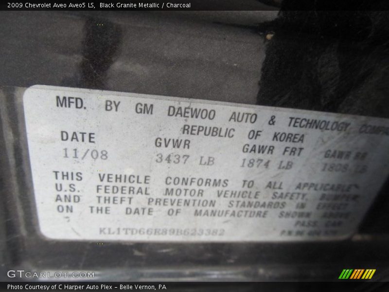 Black Granite Metallic / Charcoal 2009 Chevrolet Aveo Aveo5 LS