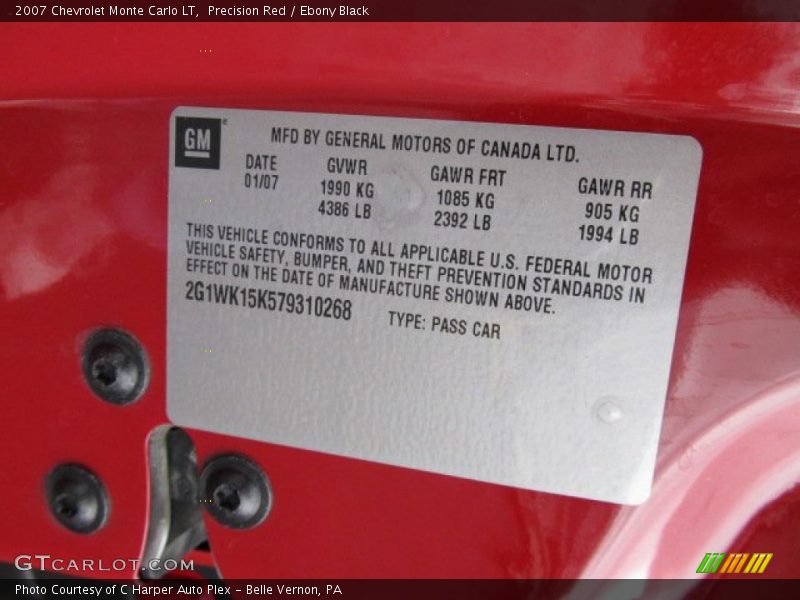 Precision Red / Ebony Black 2007 Chevrolet Monte Carlo LT