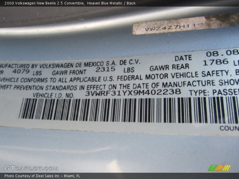 Heaven Blue Metallic / Black 2009 Volkswagen New Beetle 2.5 Convertible