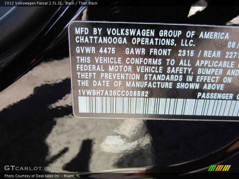 Black / Titan Black 2012 Volkswagen Passat 2.5L SE