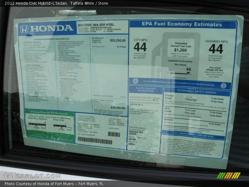  2012 Civic Hybrid-L Sedan Window Sticker