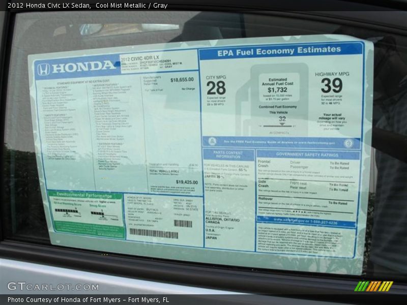 Cool Mist Metallic / Gray 2012 Honda Civic LX Sedan