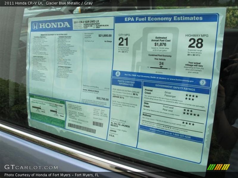 Glacier Blue Metallic / Gray 2011 Honda CR-V LX