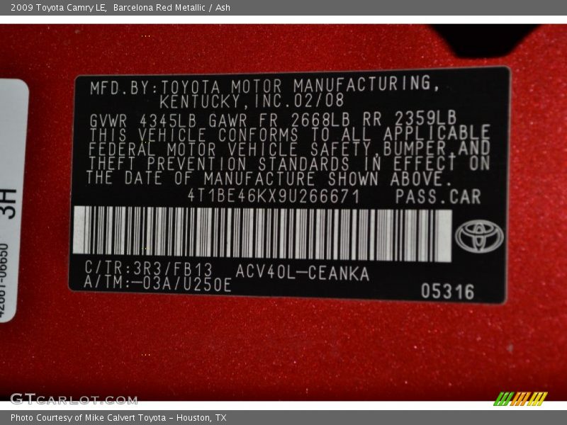 Barcelona Red Metallic / Ash 2009 Toyota Camry LE