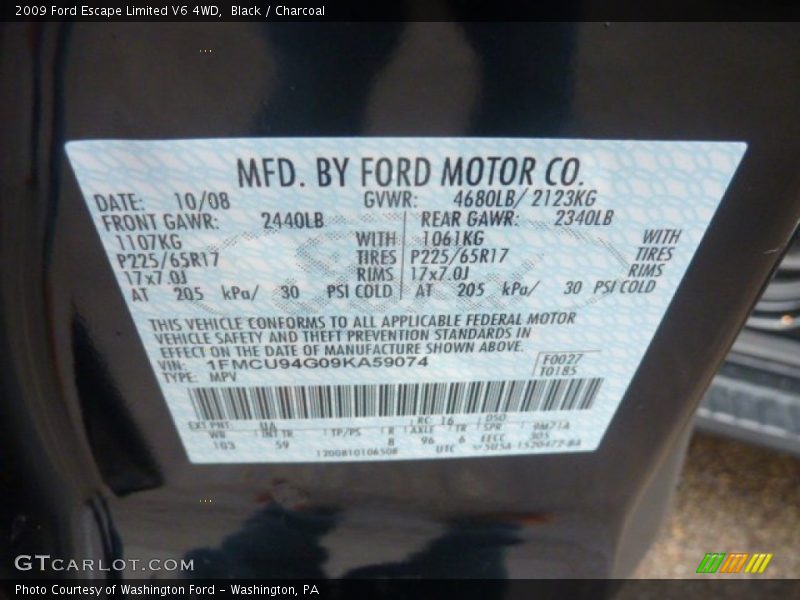 Black / Charcoal 2009 Ford Escape Limited V6 4WD