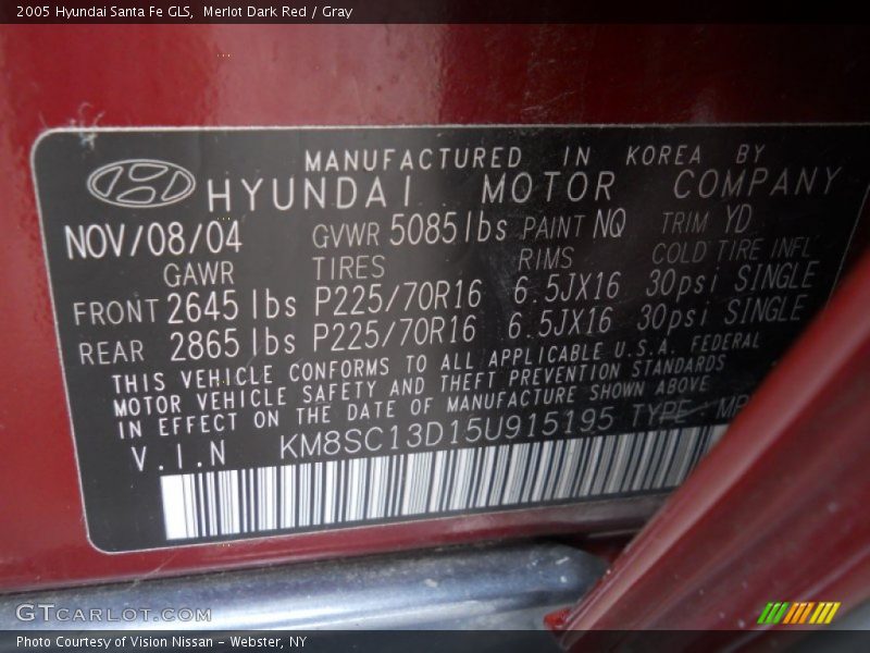 Merlot Dark Red / Gray 2005 Hyundai Santa Fe GLS