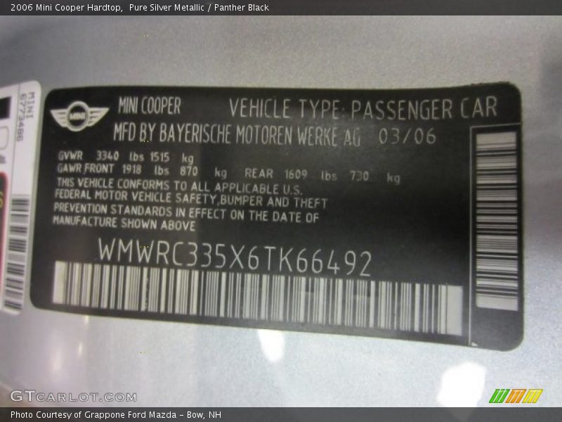 Pure Silver Metallic / Panther Black 2006 Mini Cooper Hardtop